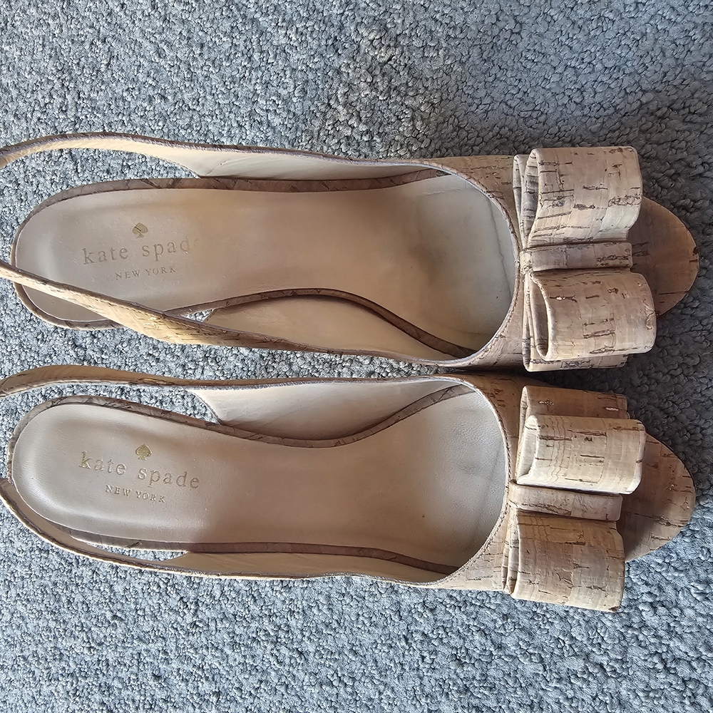 Kate Spade Beige Cork Slingback Heels